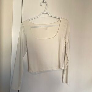 Ardene Cream Long Sleeve Square Neck Crop Top